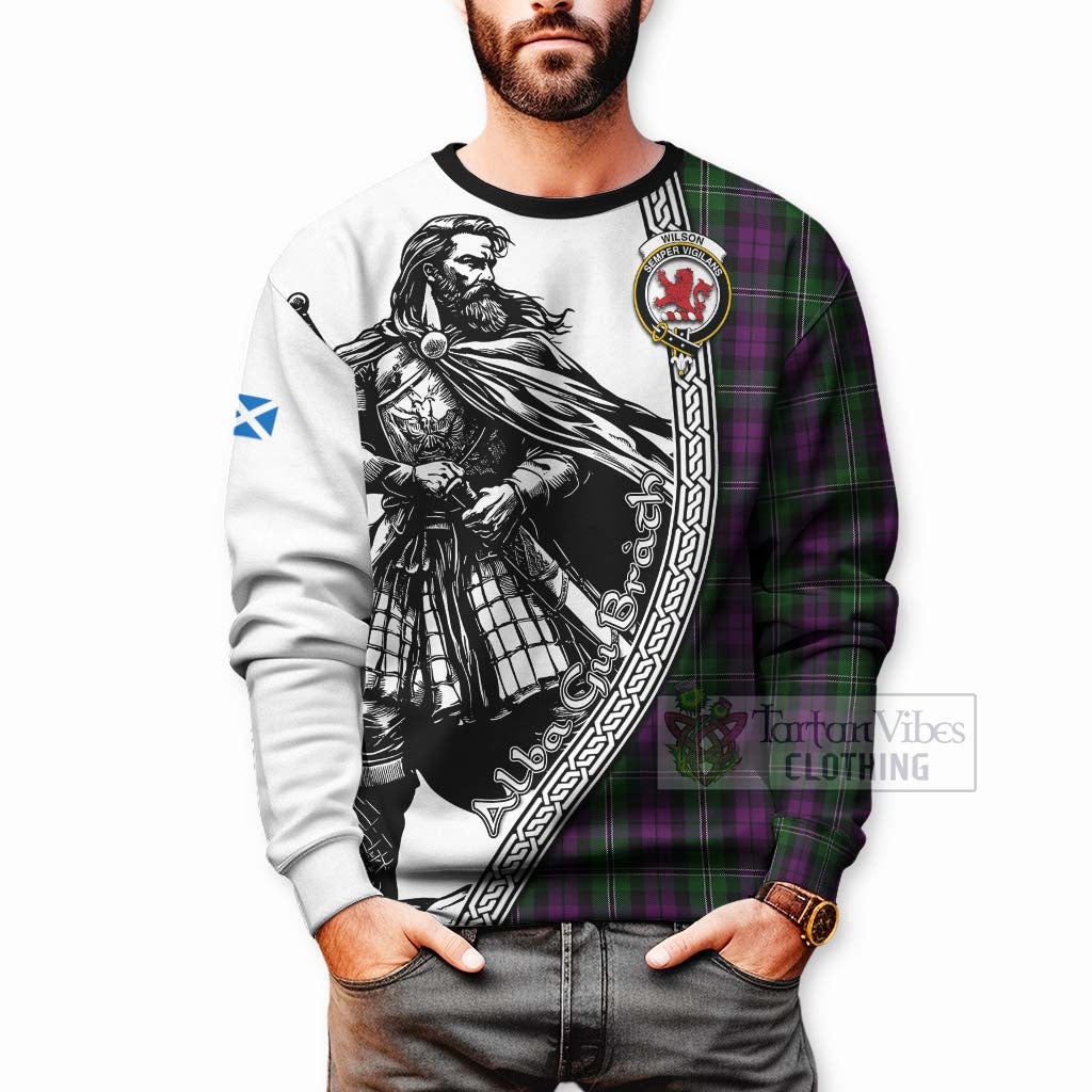 Tartan Vibes Clothing Wilson Tartan Clan Crest Sweatshirt with Highlander Warrior Celtic Style