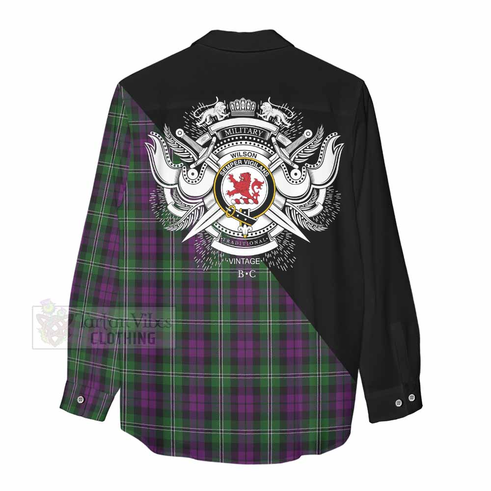 Tartan Vibes Clothing Wilson Tartan Women's Casual Shirt with Family Crest and Military Logo Style