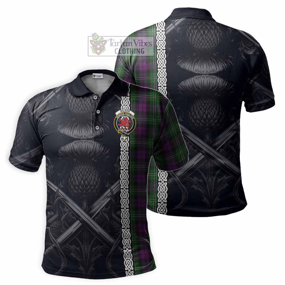 Tartan Vibes Clothing Wilson Tartan Polo Shirt with Family Crest Cross Sword Thistle Celtic Vibes