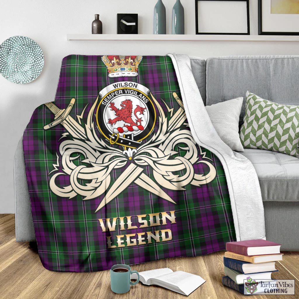 Tartan Vibes Clothing Wilson Tartan Blanket with Clan Crest and the Golden Sword of Courageous Legacy