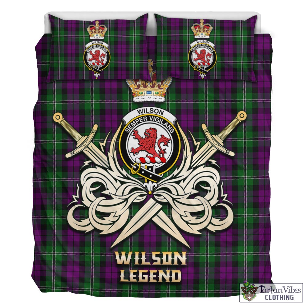 Tartan Vibes Clothing Wilson Tartan Bedding Set with Clan Crest and the Golden Sword of Courageous Legacy
