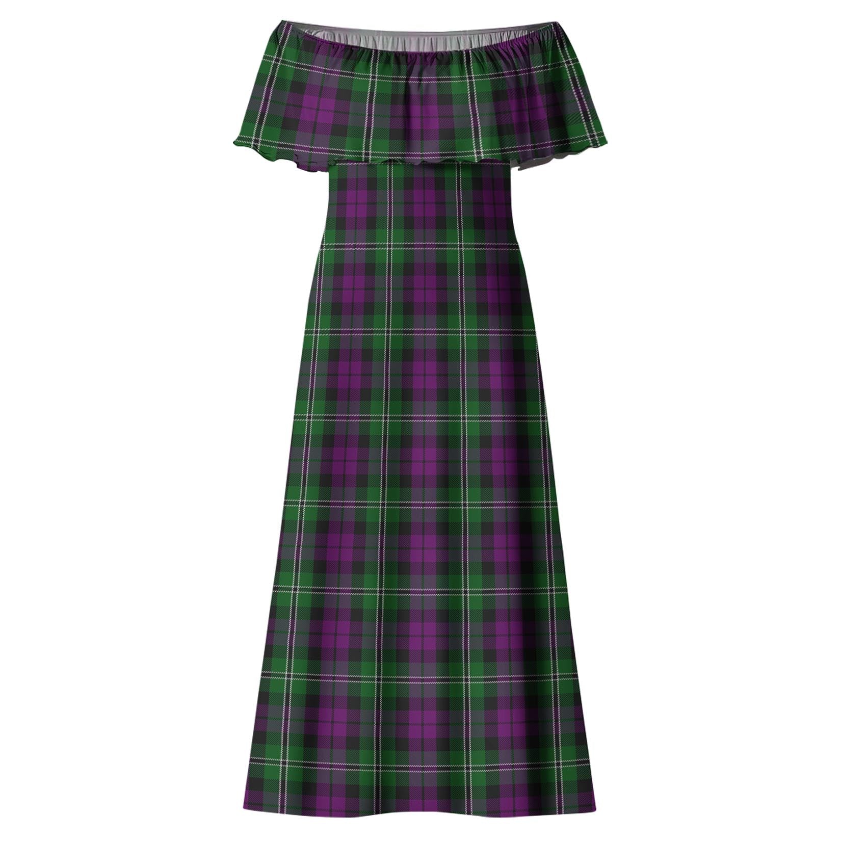 Wilson Tartan Off Shoulder Long Dress - Tartanvibesclothing