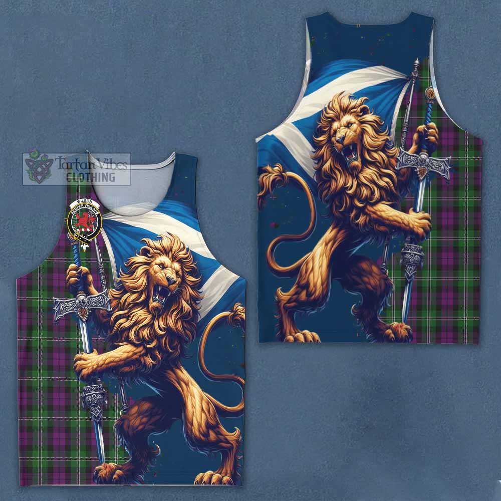 Tartan Vibes Clothing Wilson Tartan Family Crest Men's Tank Top with Scottish Majestic Lion