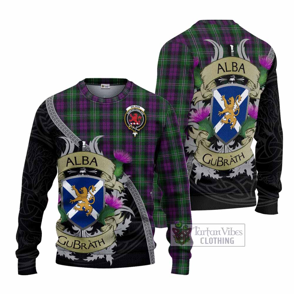 Tartan Vibes Clothing Wilson Tartan Family Crest Knitted Sweater Lion Rampant Royal Thistle Shield Celtic Inspired