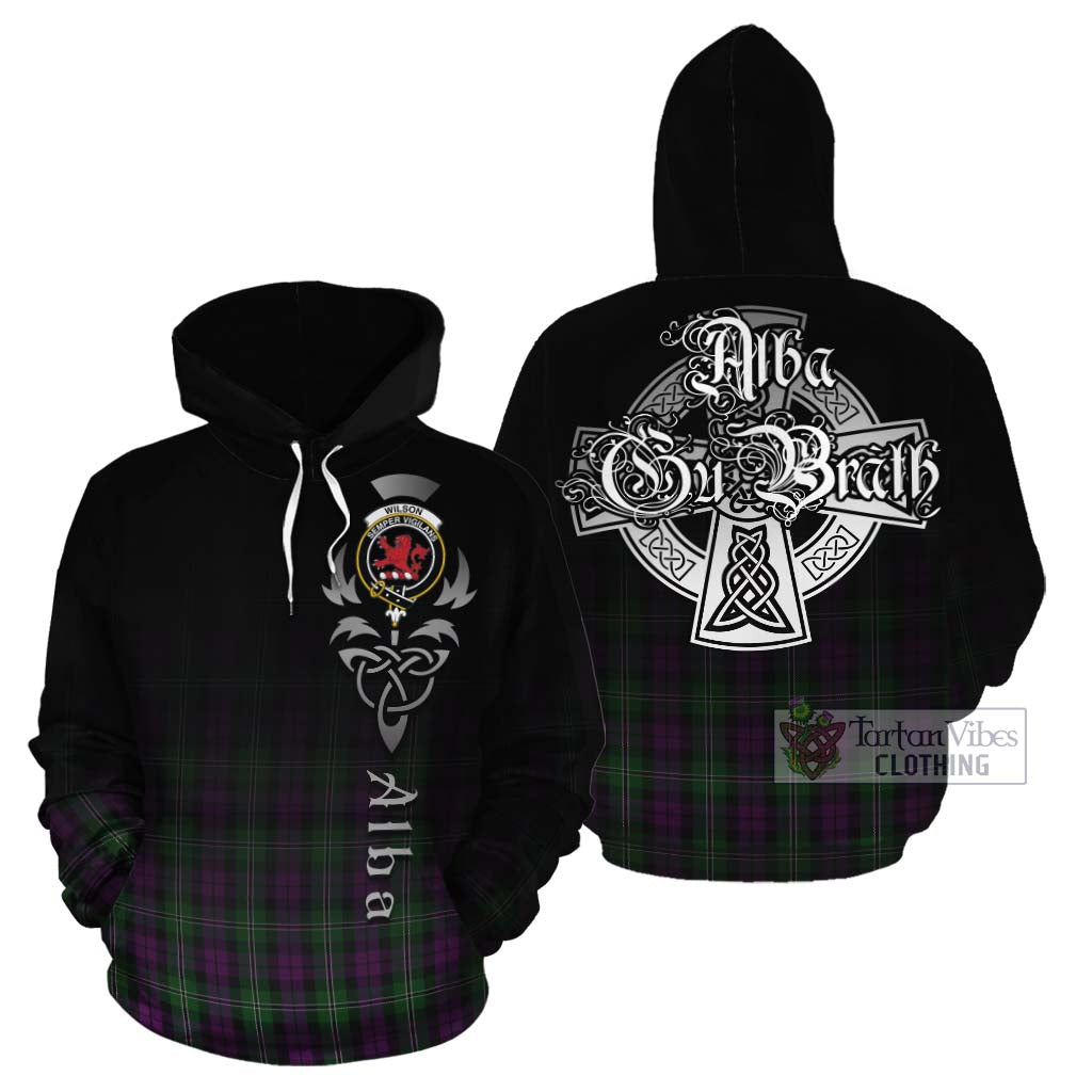 Tartan Vibes Clothing Wilson Tartan Cotton Hoodie Featuring Alba Gu Brath Family Crest Celtic Inspired