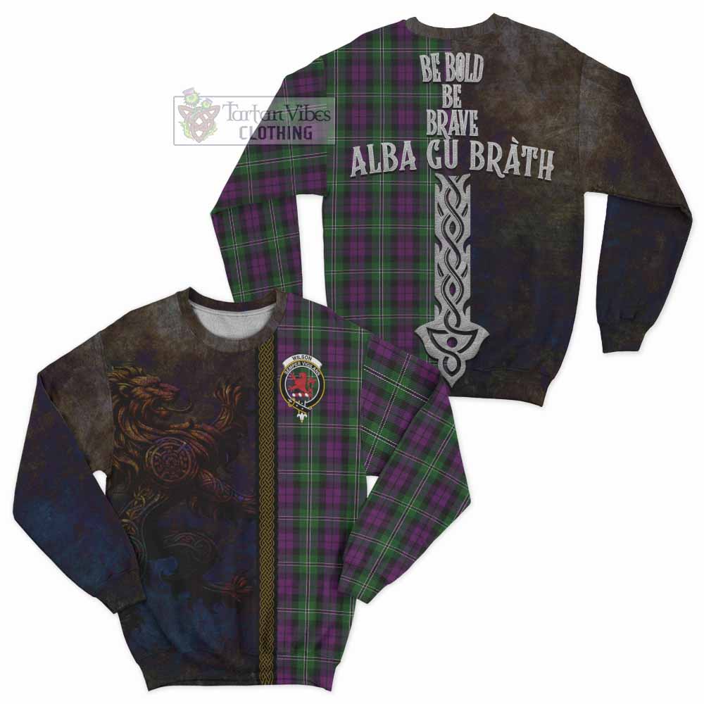 Tartan Vibes Clothing Wilson Tartan Family Crest Sweatshirt Alba Gu Brath Be Brave Lion Ancient Style