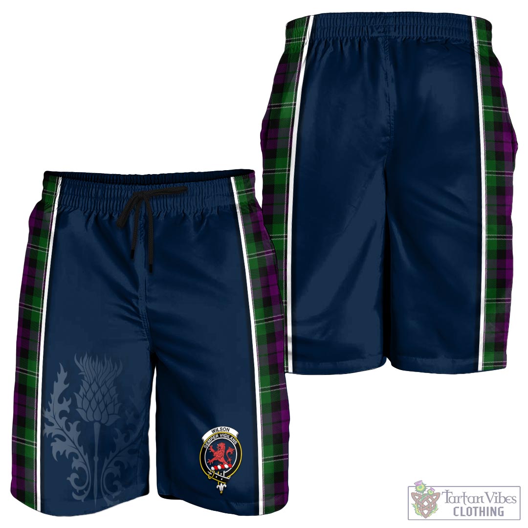 Tartan Vibes Clothing Wilson Tartan Men's Shorts with Family Crest and Scottish Thistle Vibes Sport Style
