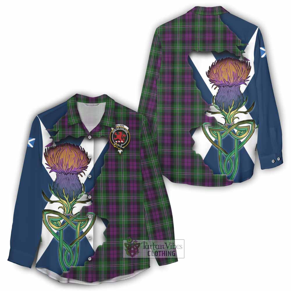 Tartan Vibes Clothing Wilson Tartan Family Crest Women's Casual Shirt Scottish Thistle Celtic Inspired