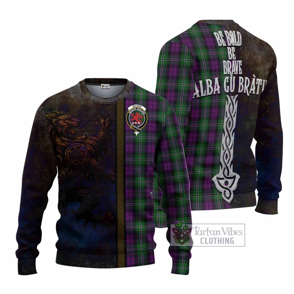 Tartan Vibes Clothing Wilson Tartan Family Crest Knitted Sweater Alba Gu Brath Be Brave Lion Ancient Style