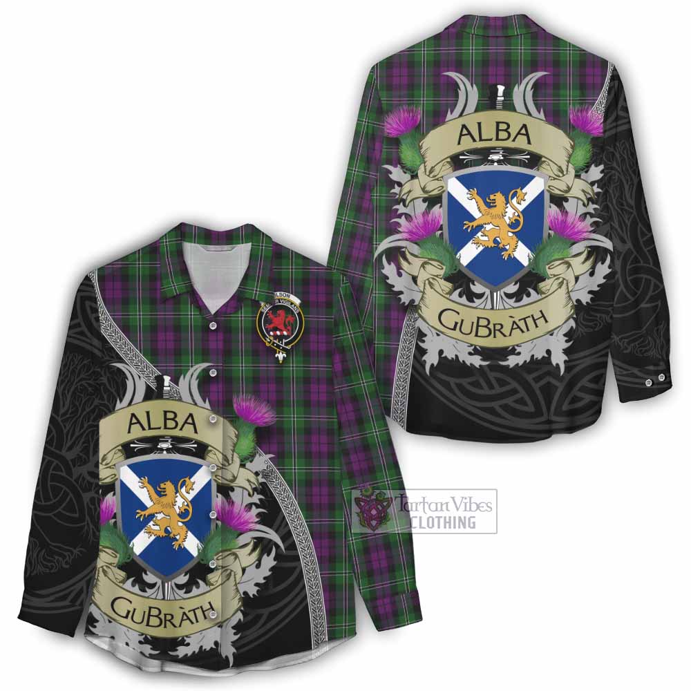 Tartan Vibes Clothing Wilson Tartan Family Crest Women's Casual Shirt Lion Rampant Royal Thistle Shield Celtic Inspired