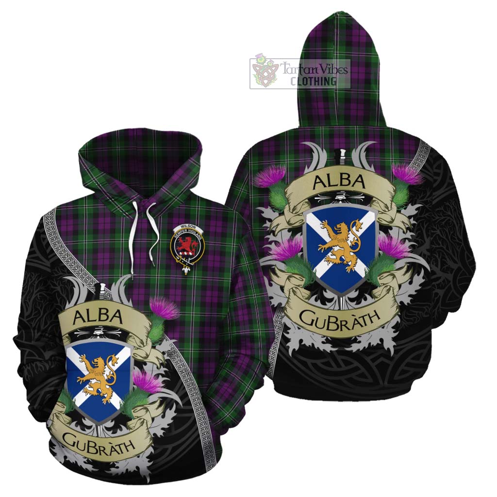 Tartan Vibes Clothing Wilson Tartan Family Crest Cotton Hoodie Lion Rampant Royal Thistle Shield Celtic Inspired