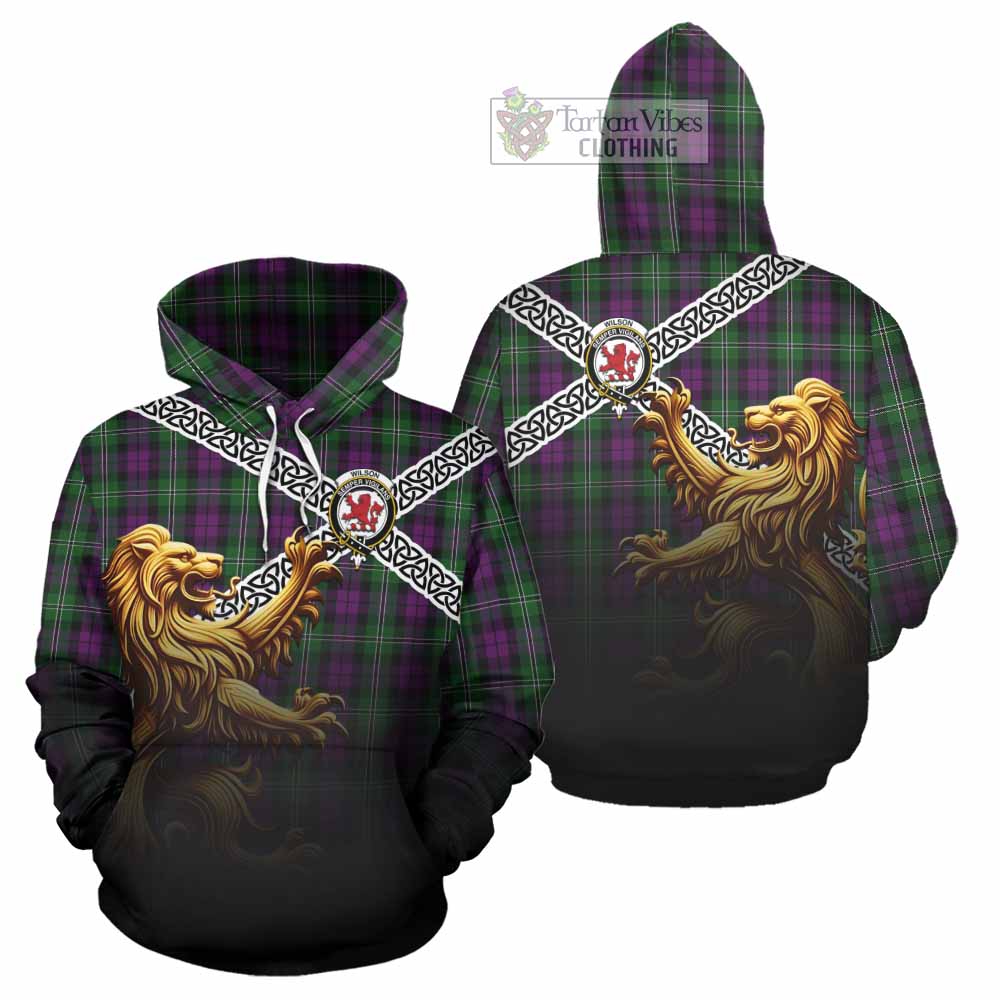 Tartan Vibes Clothing Wilson Crest Tartan Hoodie with Golden Lion Emblem Celtic Style