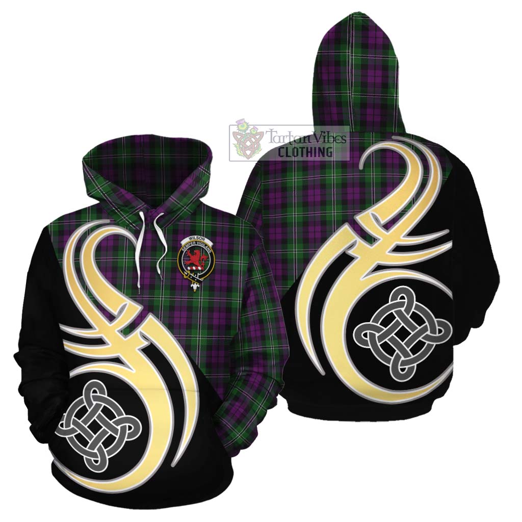 Tartan Vibes Clothing Wilson Tartan Cotton Hoodie with Family Crest and Celtic Symbol Style