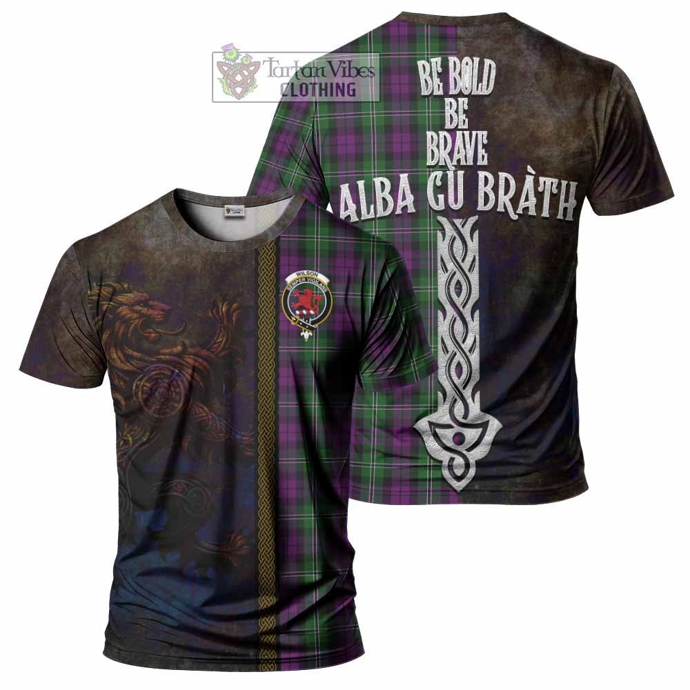 Tartan Vibes Clothing Wilson Tartan Family Crest T-Shirt Alba Gu Brath Be Brave Lion Ancient Style