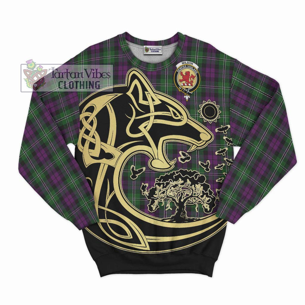 Wilson Tartan Sweatshirt with Family Crest Celtic Wolf Style - Tartan Vibes Clothing