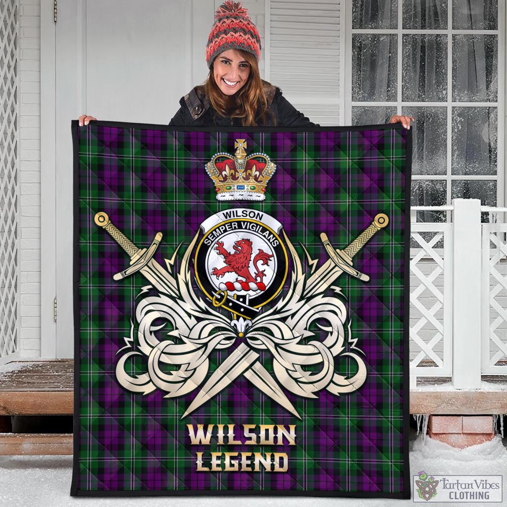 Tartan Vibes Clothing Wilson Tartan Quilt with Clan Crest and the Golden Sword of Courageous Legacy