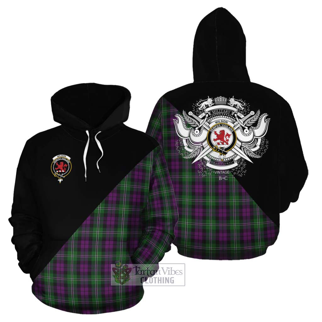 Tartan Vibes Clothing Wilson Tartan Cotton Hoodie with Family Crest and Military Logo Style
