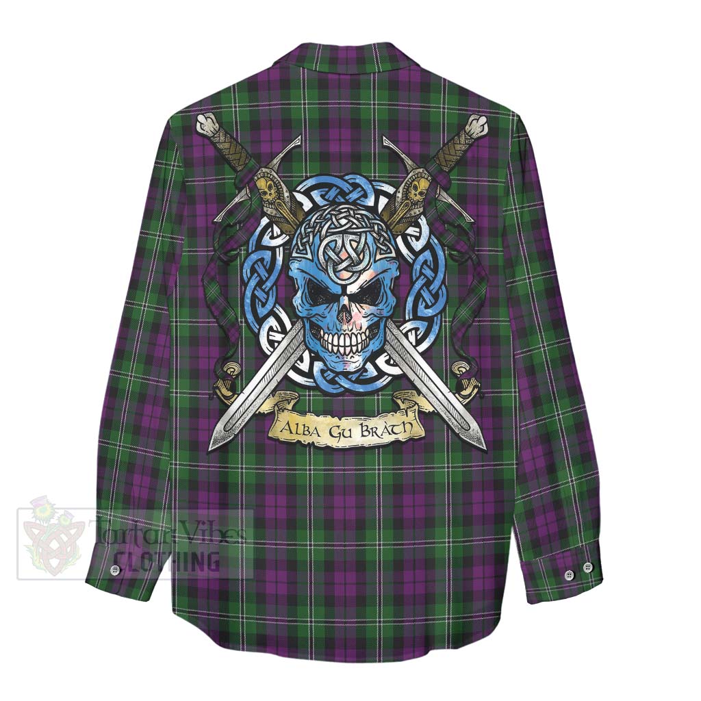 Tartan Vibes Clothing Wilson Tartan Women's Casual Shirt with Family Crest Celtic Skull Style