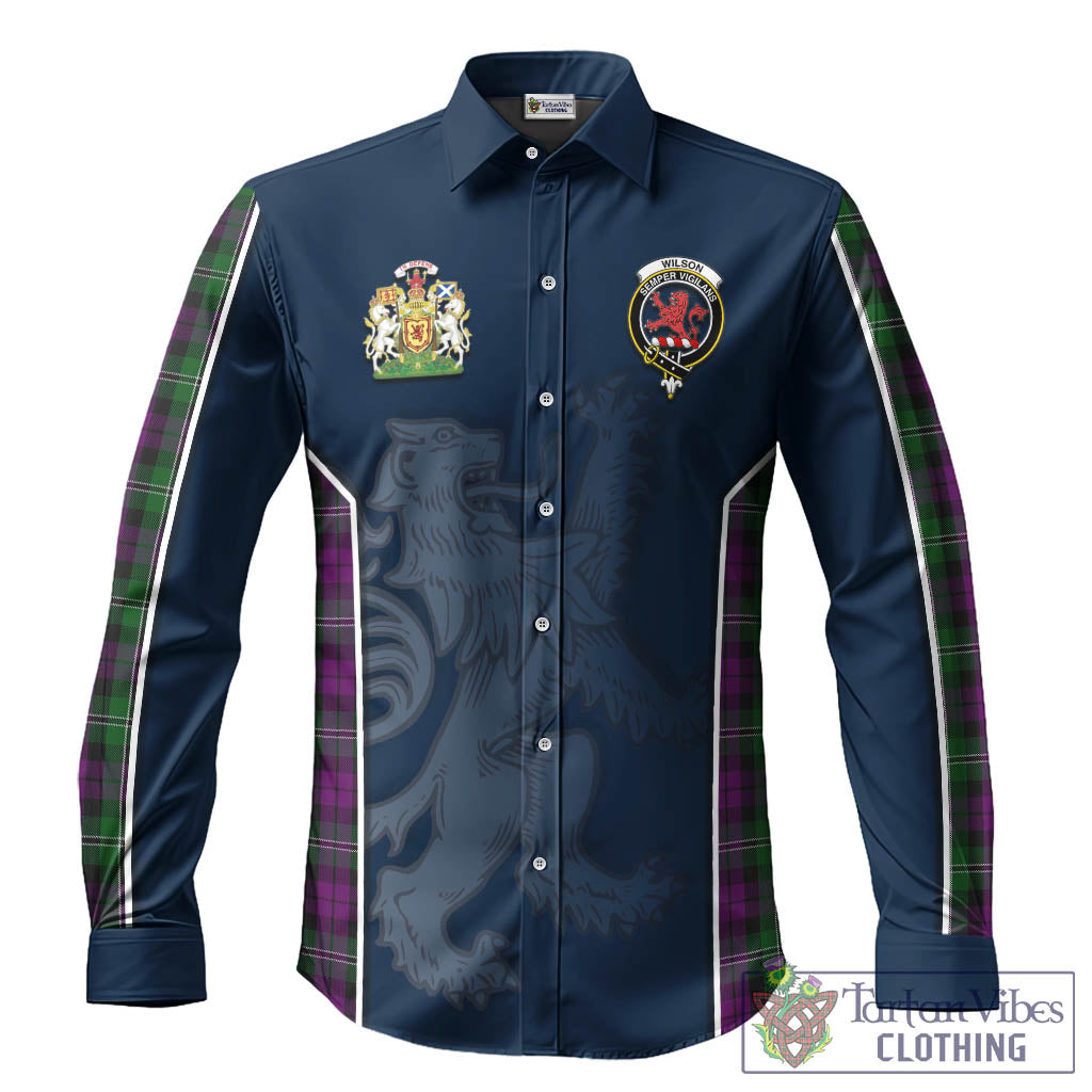 Wilson Tartan Long Sleeve Button Up Shirt with Family Crest and Lion Rampant Vibes Sport Style