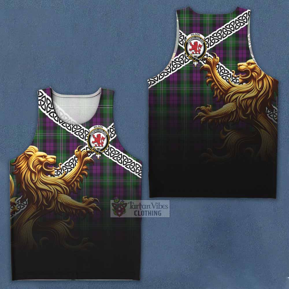 Tartan Vibes Clothing Wilson Crest Tartan Men's Tank Top with Golden Lion Emblem Celtic Style