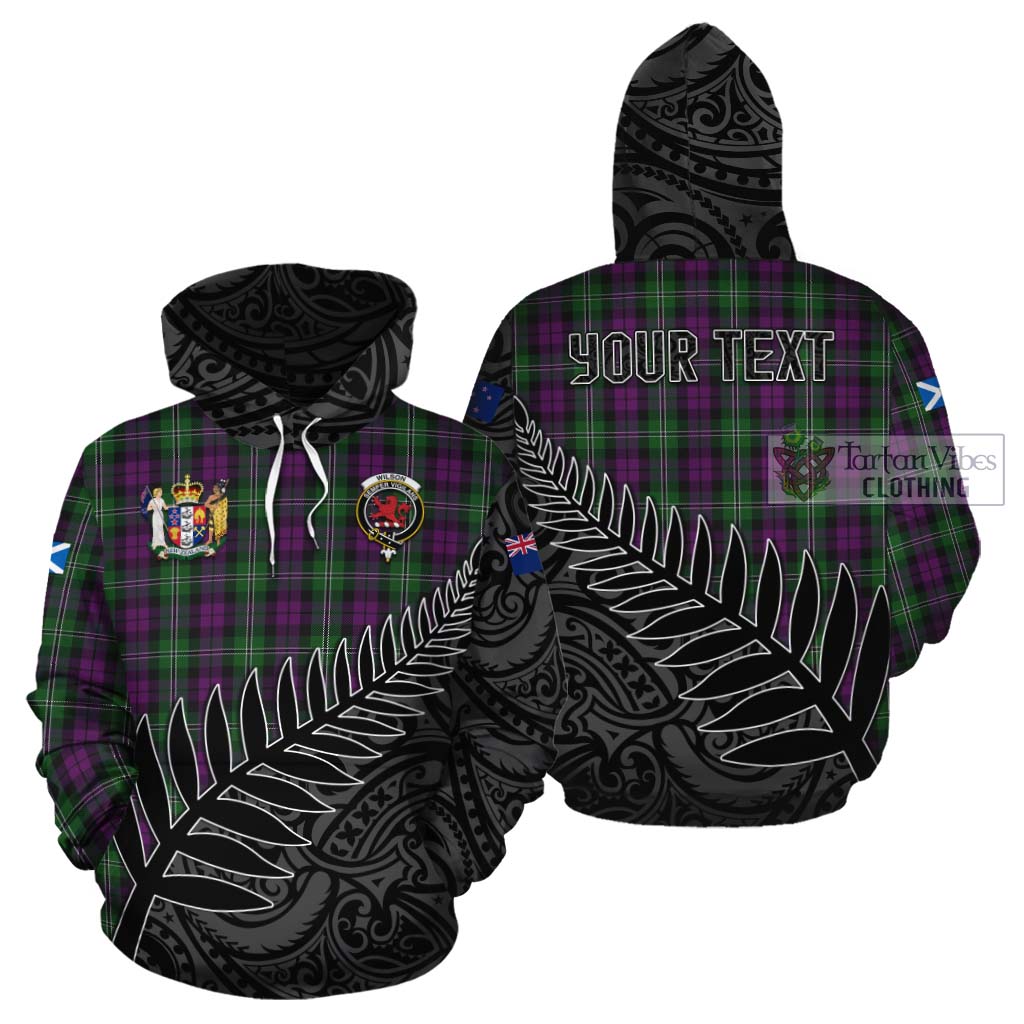 Tartan Vibes Clothing Wilson Crest Tartan Cotton Hoodie with New Zealand Silver Fern Half Style