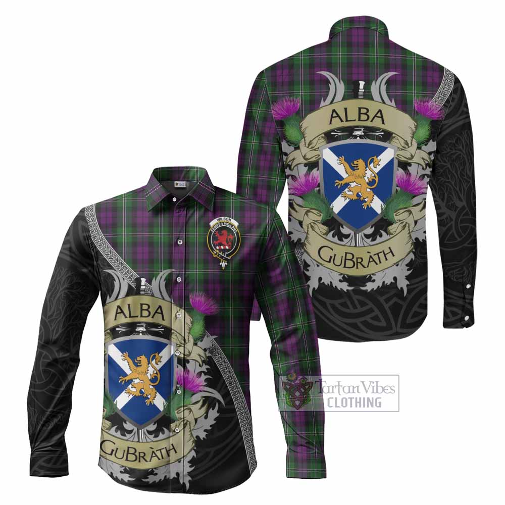 Tartan Vibes Clothing Wilson Tartan Family Crest Long Sleeve Button Shirt Lion Rampant Royal Thistle Shield Celtic Inspired
