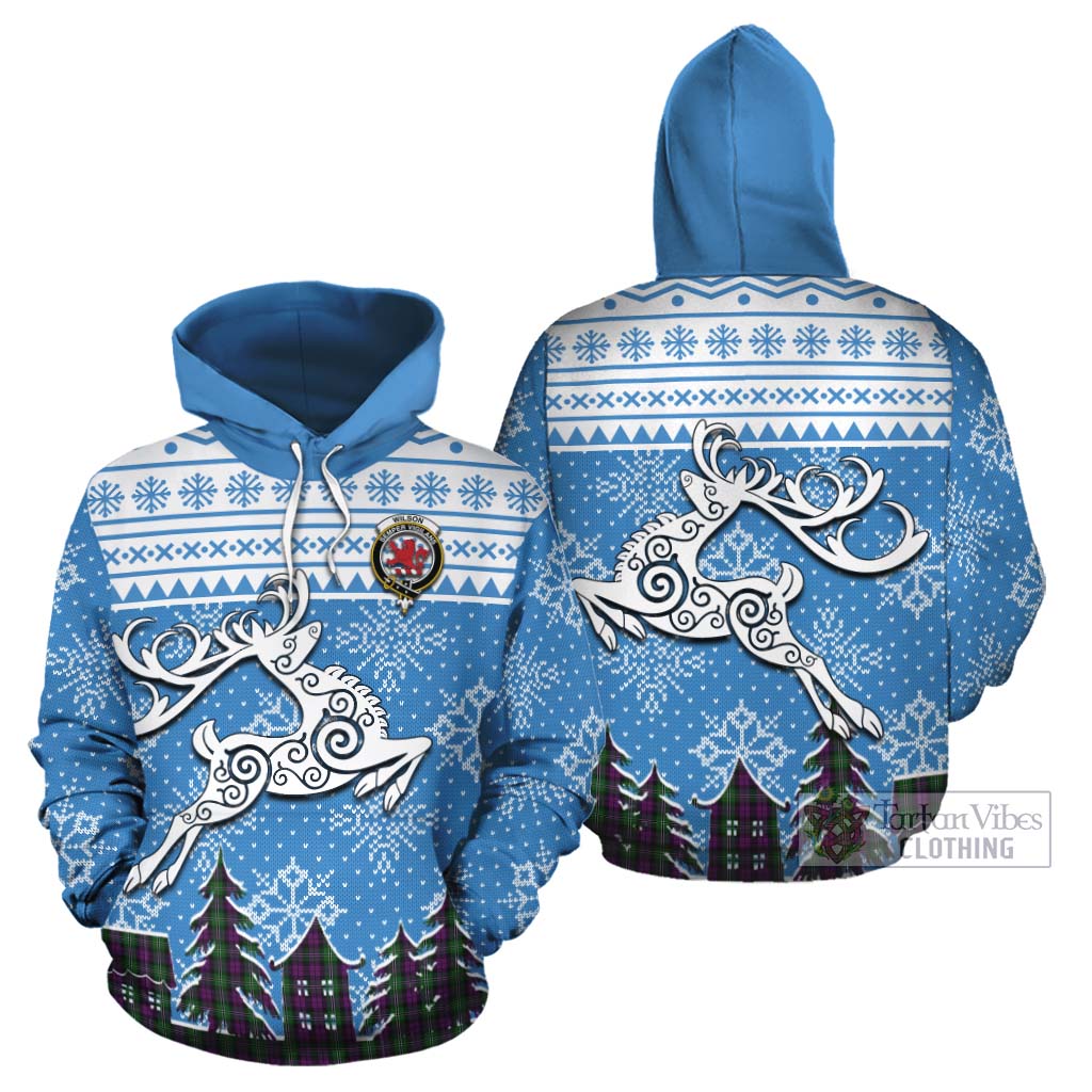 Tartan Vibes Clothing Wilson Clan Christmas Cotton Hoodie Celtic Reindeer Style