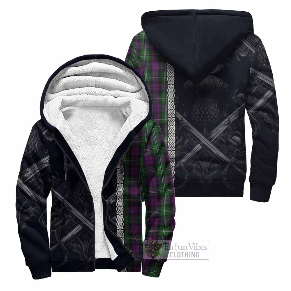 Tartan Vibes Clothing Wilson Tartan Sherpa Hoodie with Family Crest Cross Sword Thistle Celtic Vibes