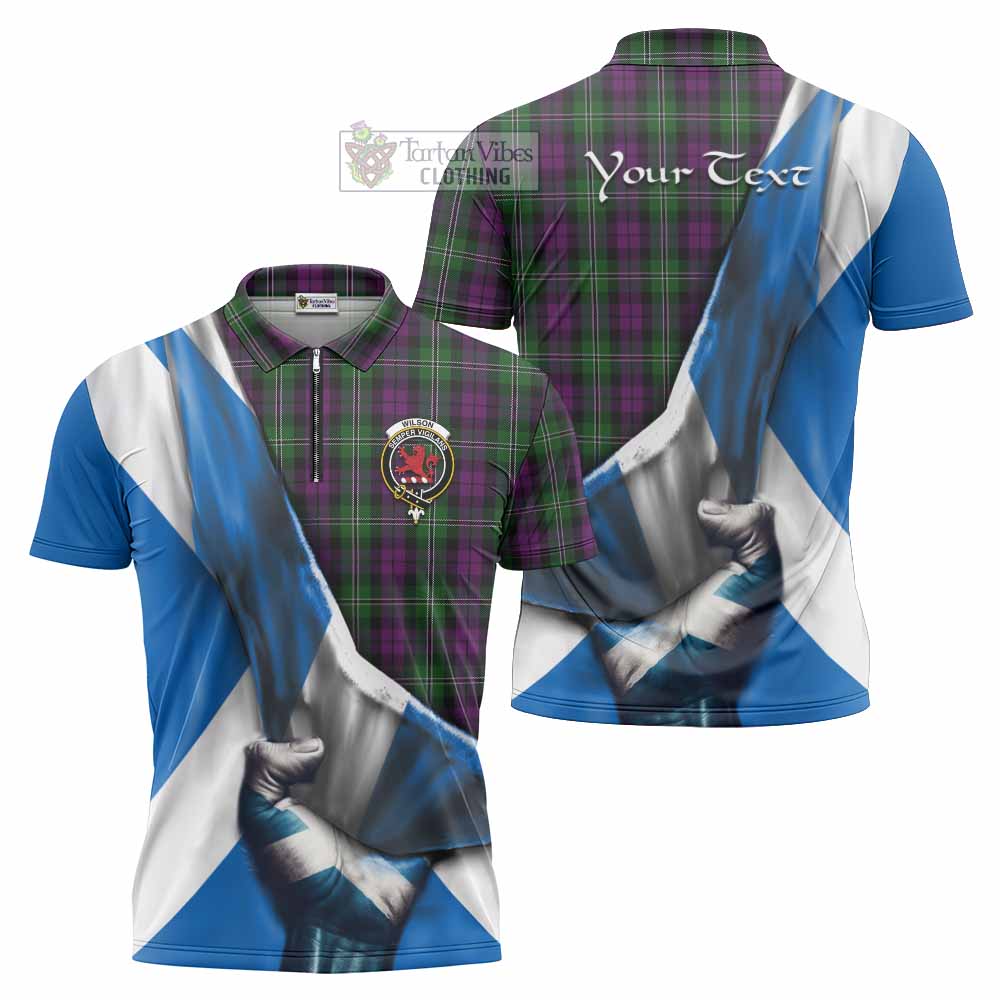 Tartan Vibes Clothing Wilson Tartan Zipper Polo Shirt with Family Crest Scotland Patriotic Style