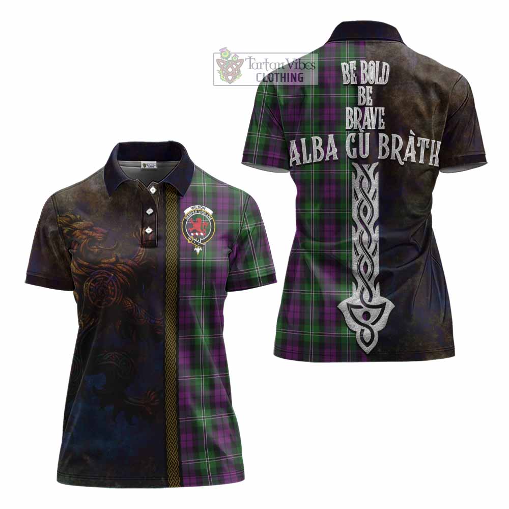 Tartan Vibes Clothing Wilson Tartan Family Crest Women's Polo Shirt Alba Gu Brath Be Brave Lion Ancient Style