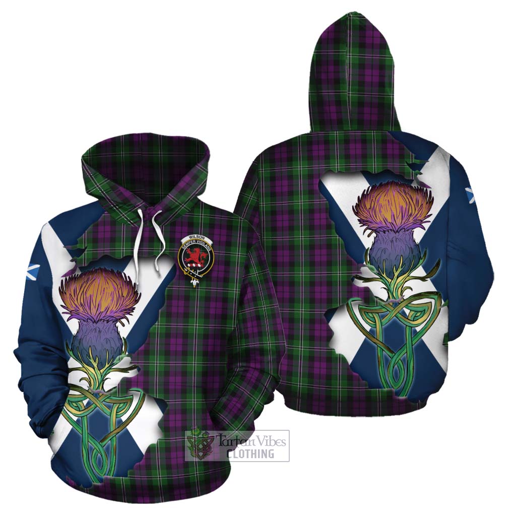 Tartan Vibes Clothing Wilson Tartan Family Crest Cotton Hoodie Scottish Thistle Celtic Inspired