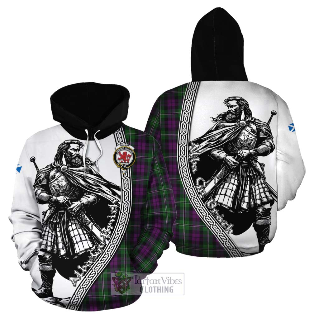 Tartan Vibes Clothing Wilson Tartan Clan Crest Cotton Hoodie with Highlander Warrior Celtic Style