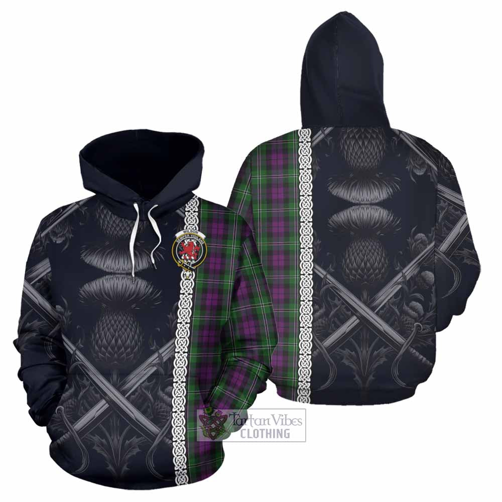 Tartan Vibes Clothing Wilson Tartan Hoodie with Family Crest Cross Sword Thistle Celtic Vibes