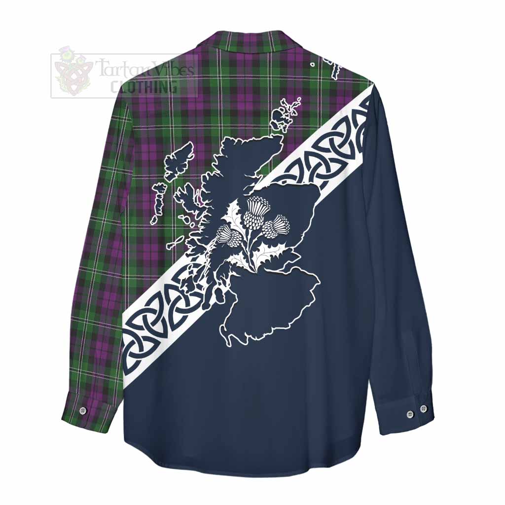 Tartan Vibes Clothing Wilson Tartan Women's Casual Shirt Featuring Thistle and Scotland Map