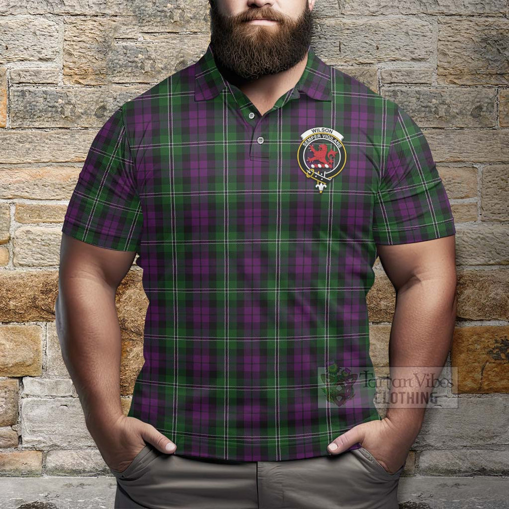 Tartan Vibes Clothing Wilson Tartan Polo Shirt with Family Crest and Bearded Skull Holding Bottles of Whiskey