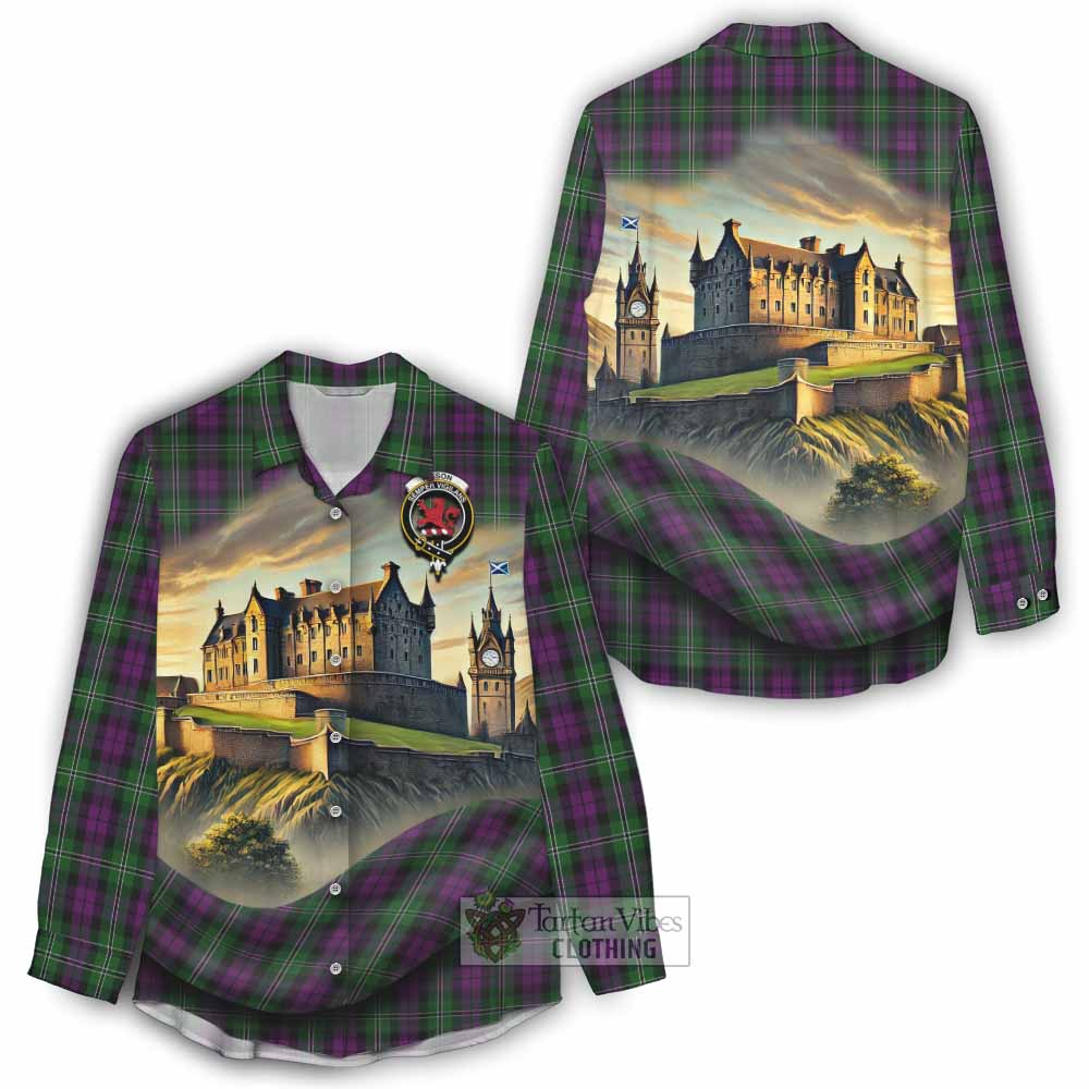 Tartan Vibes Clothing Wilson Tartan Family Crest Women's Casual Shirt with Scottish Ancient Castle Style