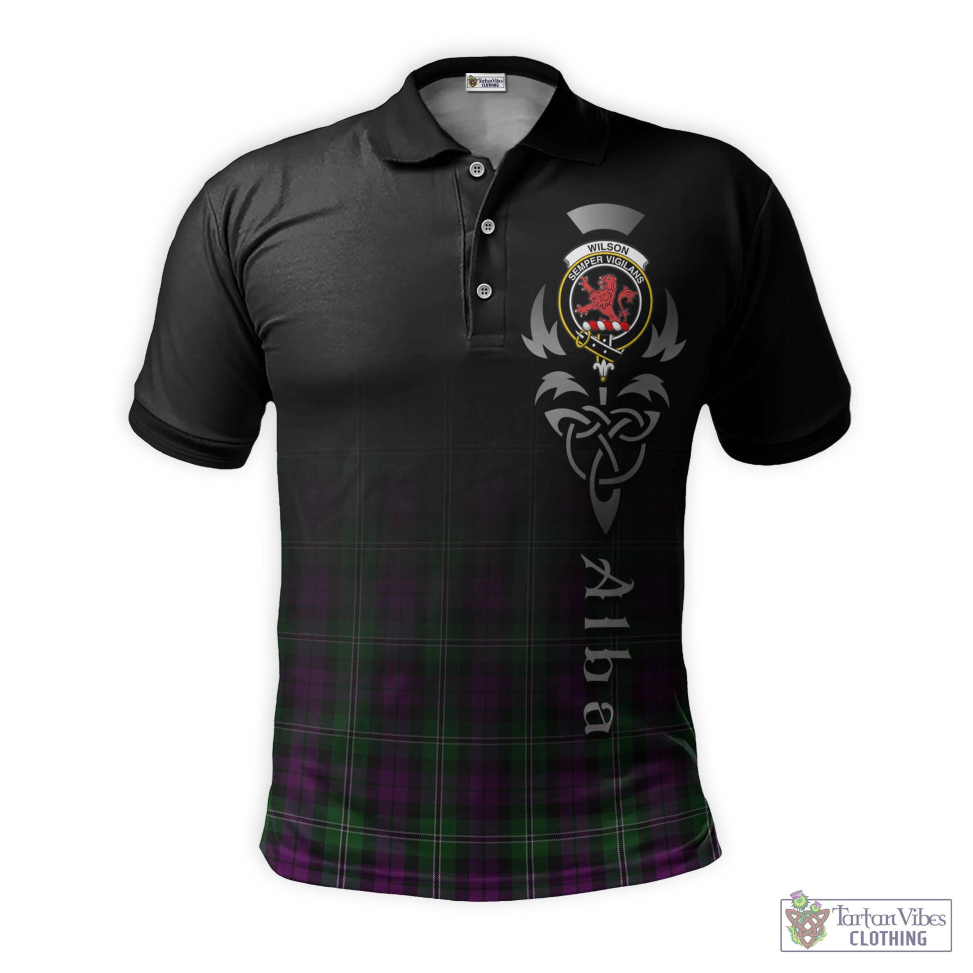 Tartan Vibes Clothing Wilson Tartan Polo Shirt Featuring Alba Gu Brath Family Crest Celtic Inspired