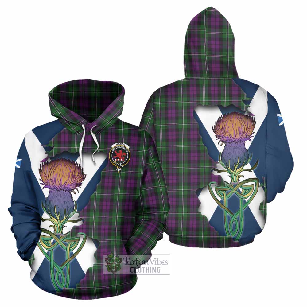 Tartan Vibes Clothing Wilson Tartan Family Crest Hoodie Scottish Thistle Celtic Inspired