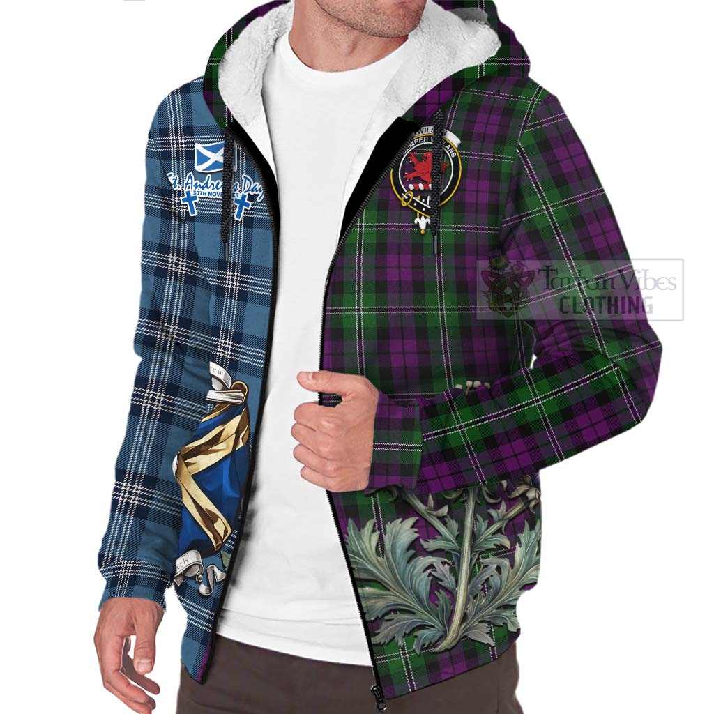 Tartan Vibes Clothing Wilson Tartan Sherpa Hoodie Happy St. Andrew's Day Half Tartan Style