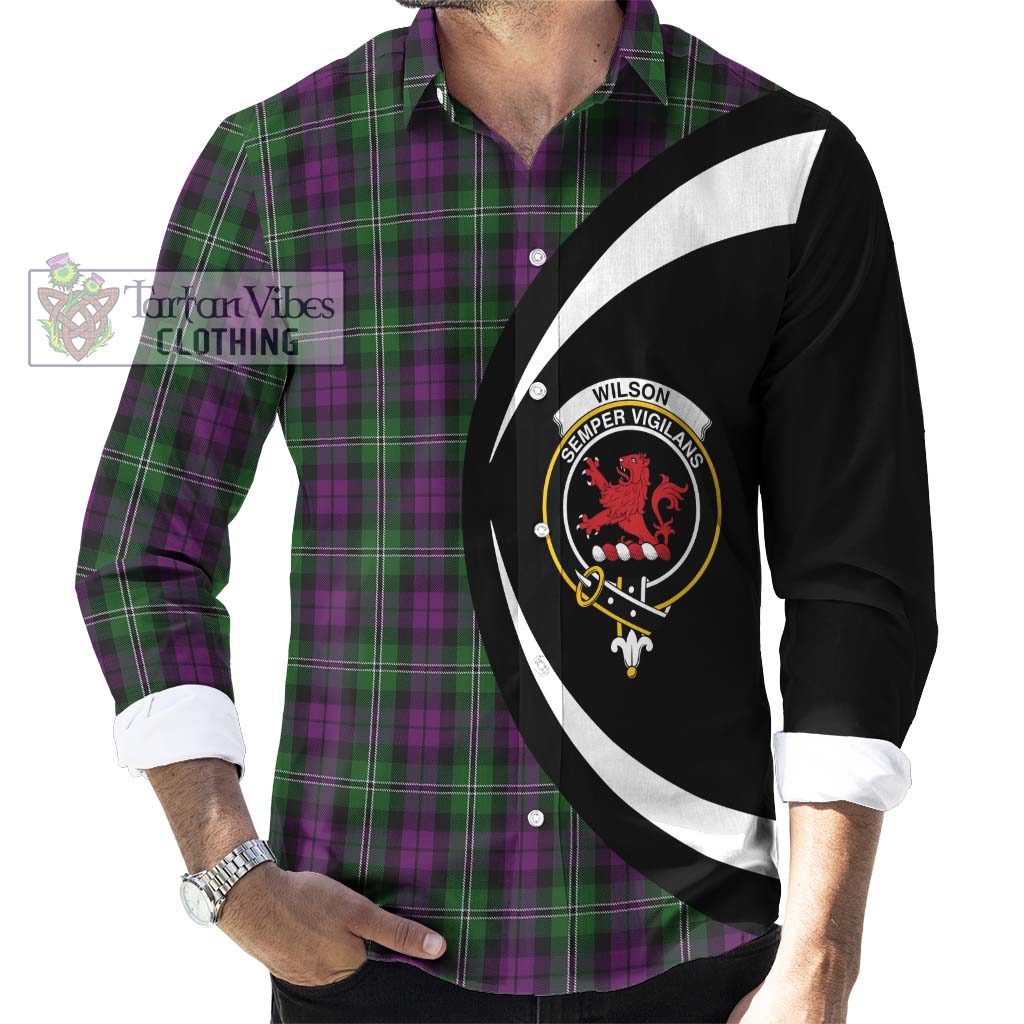 Wilson Tartan Long Sleeve Button Up with Family Crest Circle Style - Tartan Vibes Clothing