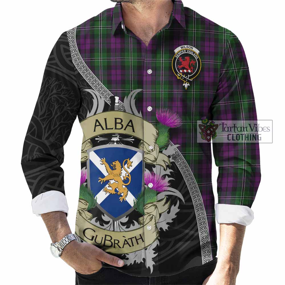 Tartan Vibes Clothing Wilson Tartan Family Crest Long Sleeve Button Shirt Lion Rampant Royal Thistle Shield Celtic Inspired