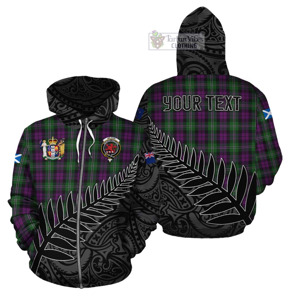 Tartan Vibes Clothing Wilson Crest Tartan Cotton Hoodie with New Zealand Silver Fern Half Style