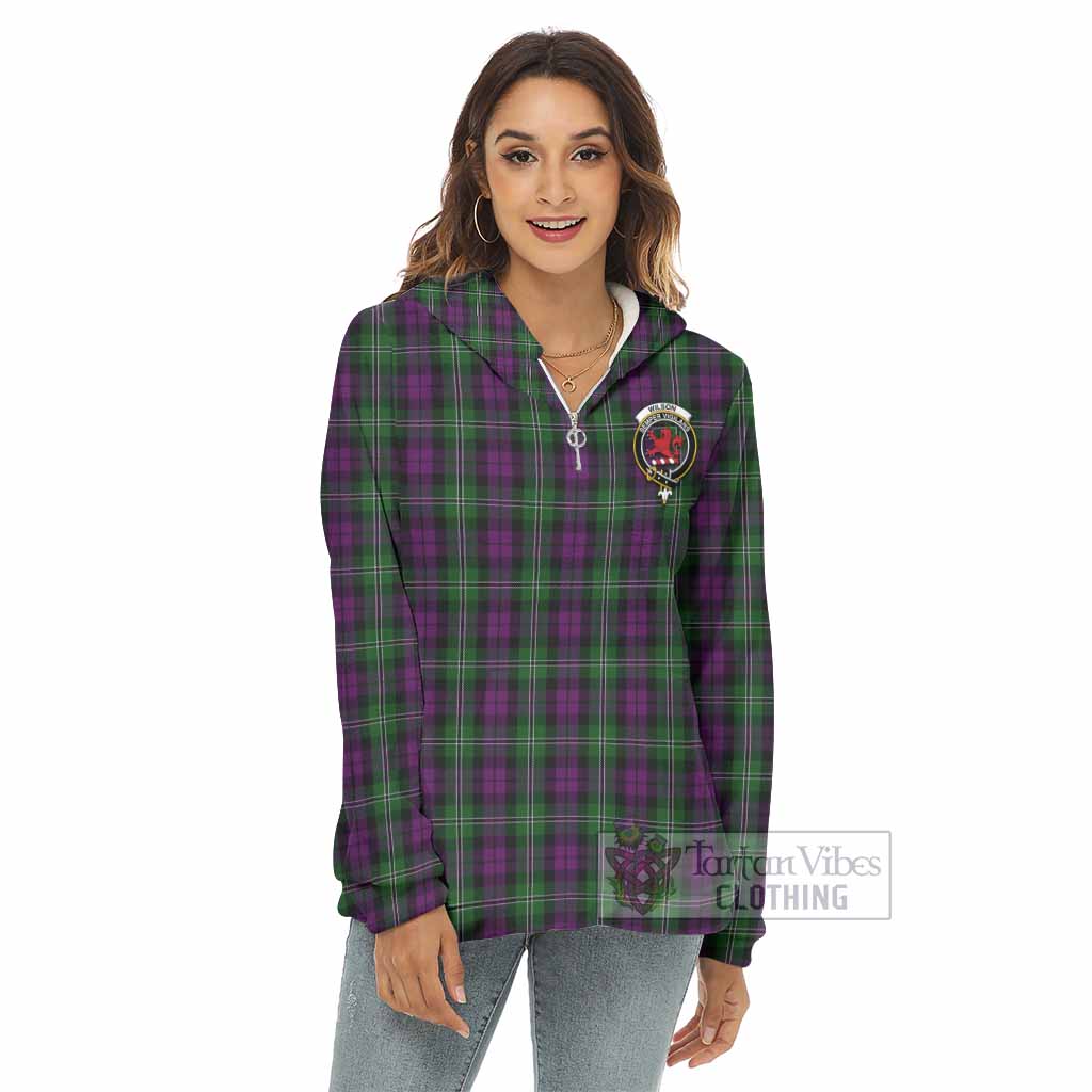 Tartan Vibes Clothing Wilson Tartan Crest Women's Borg  Half Zip Fleece Hoodie
