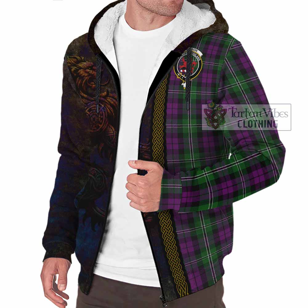 Tartan Vibes Clothing Wilson Tartan Family Crest Sherpa Hoodie Alba Gu Brath Be Brave Lion Ancient Style