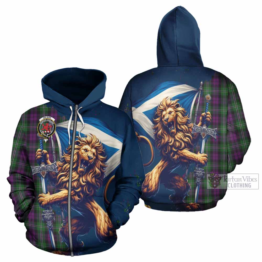 Wilson Tartan Family Crest Hoodie with Scottish Majestic Lion