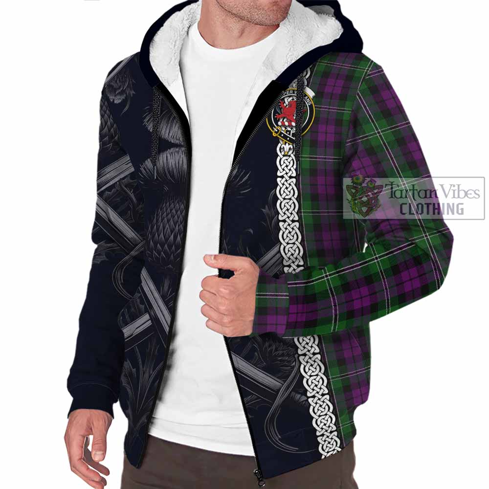 Tartan Vibes Clothing Wilson Tartan Sherpa Hoodie with Family Crest Cross Sword Thistle Celtic Vibes