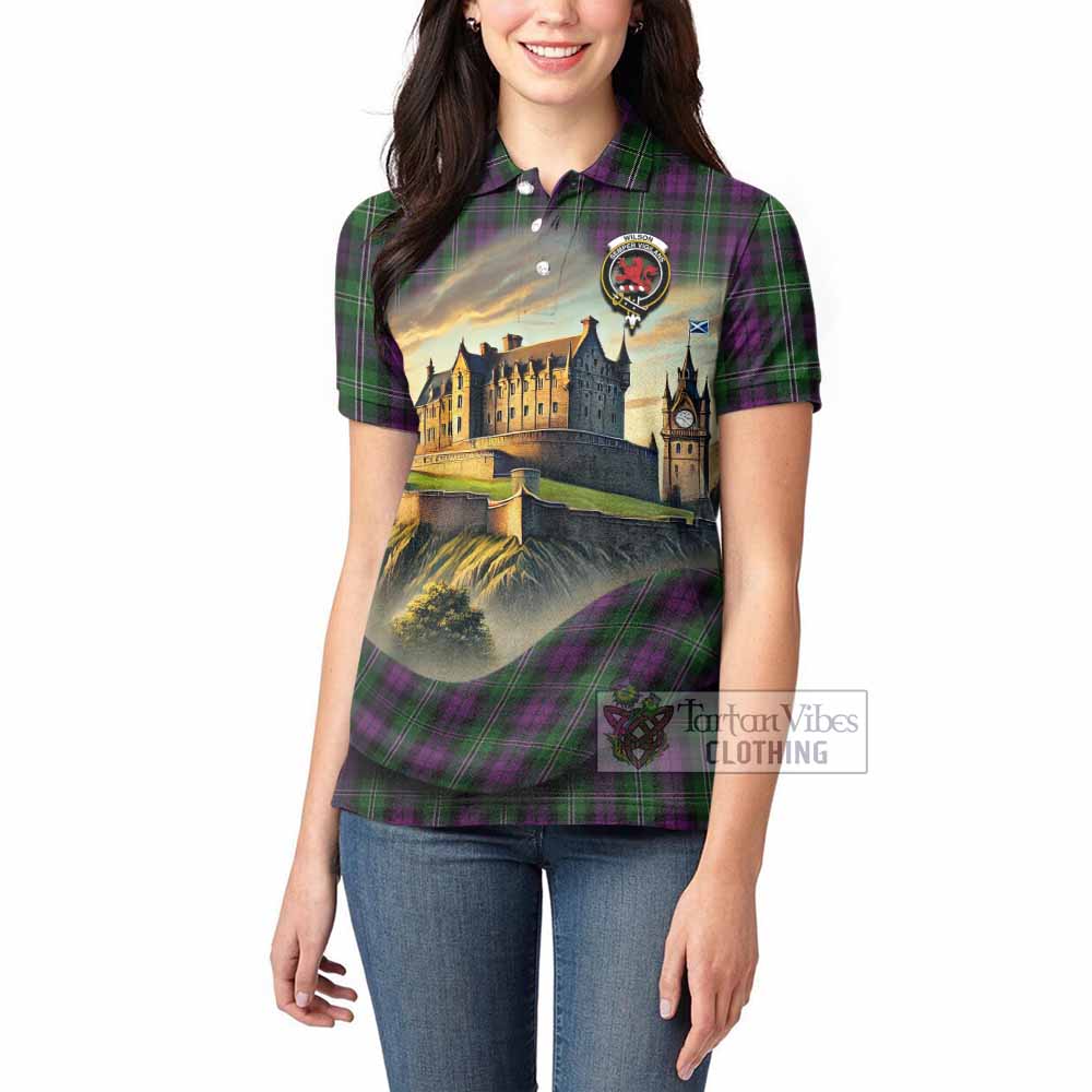 Tartan Vibes Clothing Wilson Tartan Family Crest Women's Polo Shirt with Scottish Ancient Castle Stype