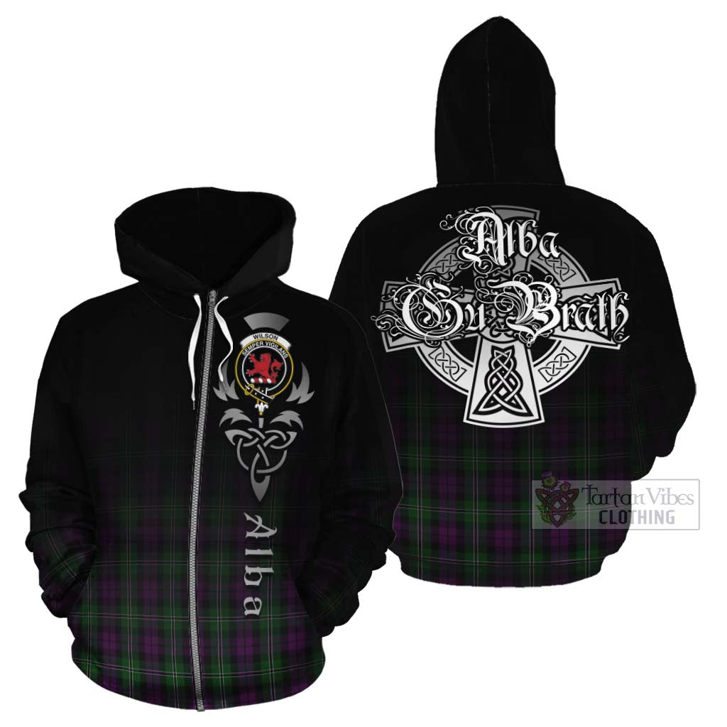 Tartan Vibes Clothing Wilson Tartan Cotton Hoodie Featuring Alba Gu Brath Family Crest Celtic Inspired