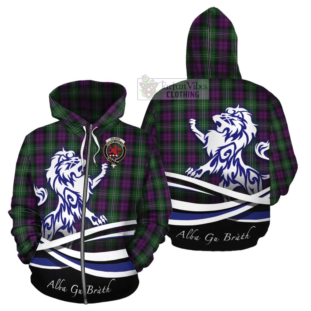 Tartan Vibes Clothing Wilson Tartan Cotton Hoodie with Alba Gu Brath Regal Lion Emblem