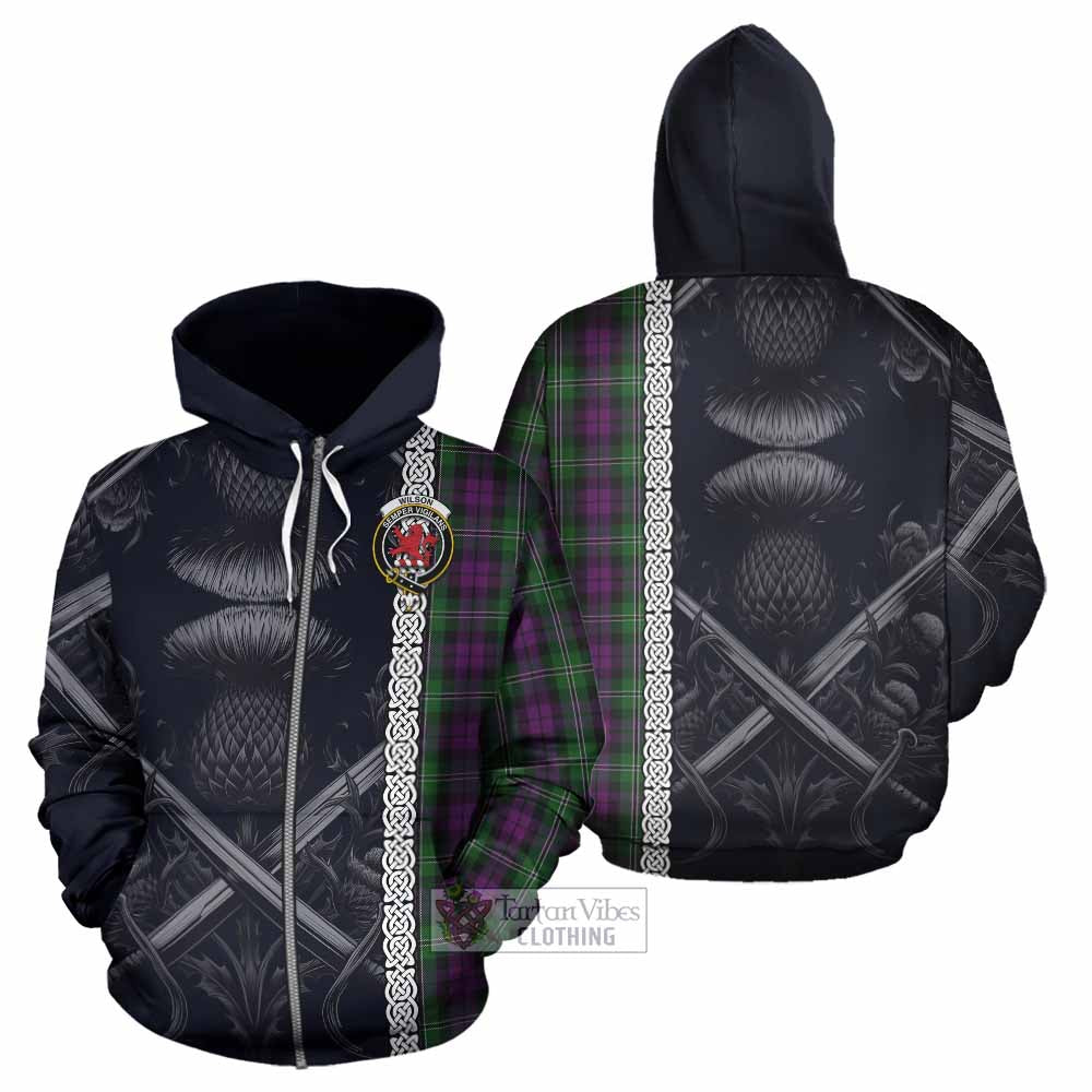 Tartan Vibes Clothing Wilson Tartan Hoodie with Family Crest Cross Sword Thistle Celtic Vibes